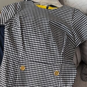 Chic Houndstooth Dress with Gold Buttons